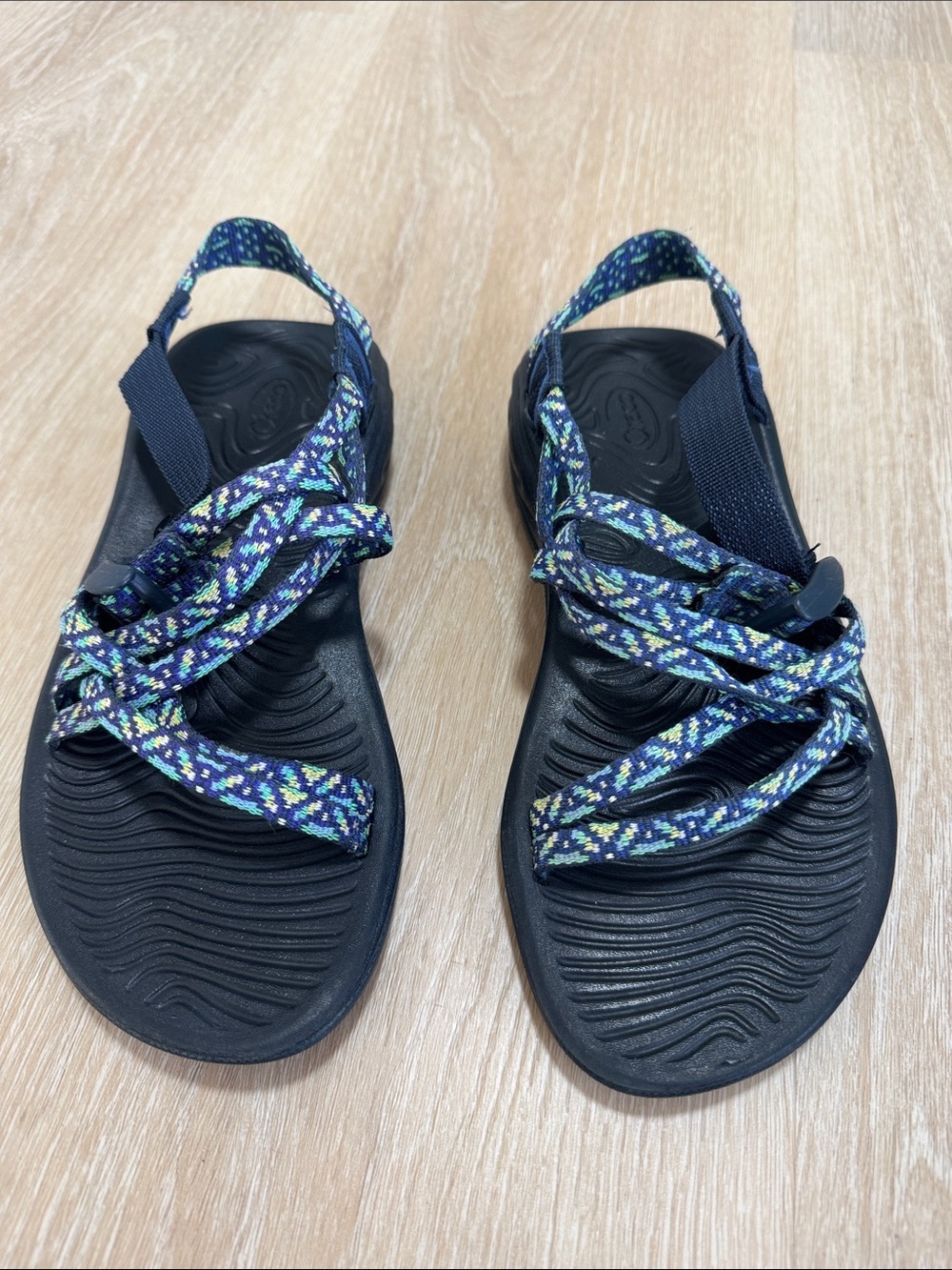 Chaco Navy Blue Sandals with Multicolor Patterned Straps